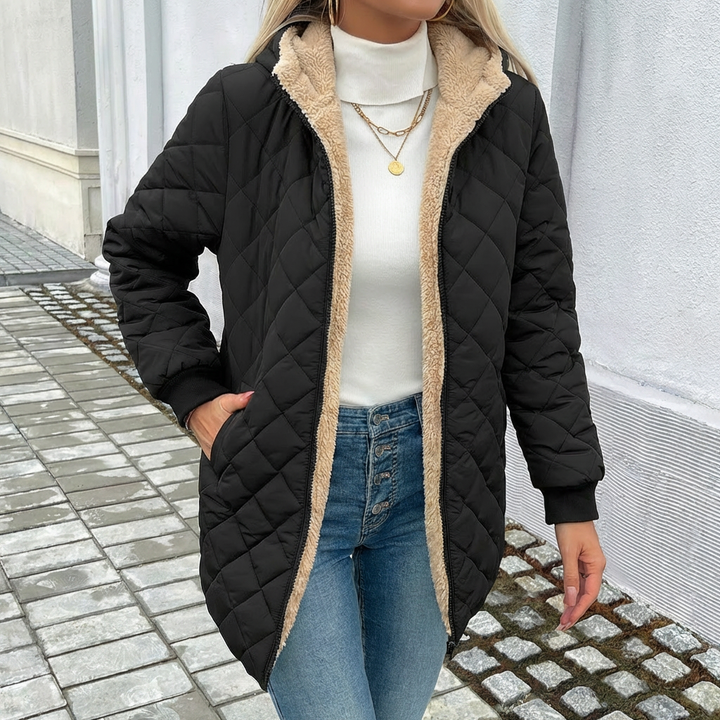 Irène Quilted Coat Hooded Longline Zip Front for Women, view 2