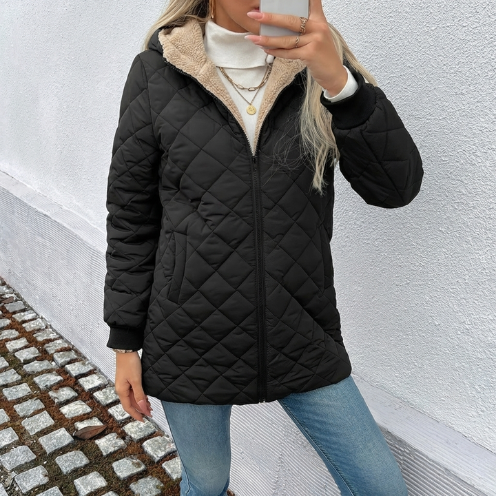 Irène Quilted Coat Hooded Longline Zip Front for Women, view 3
