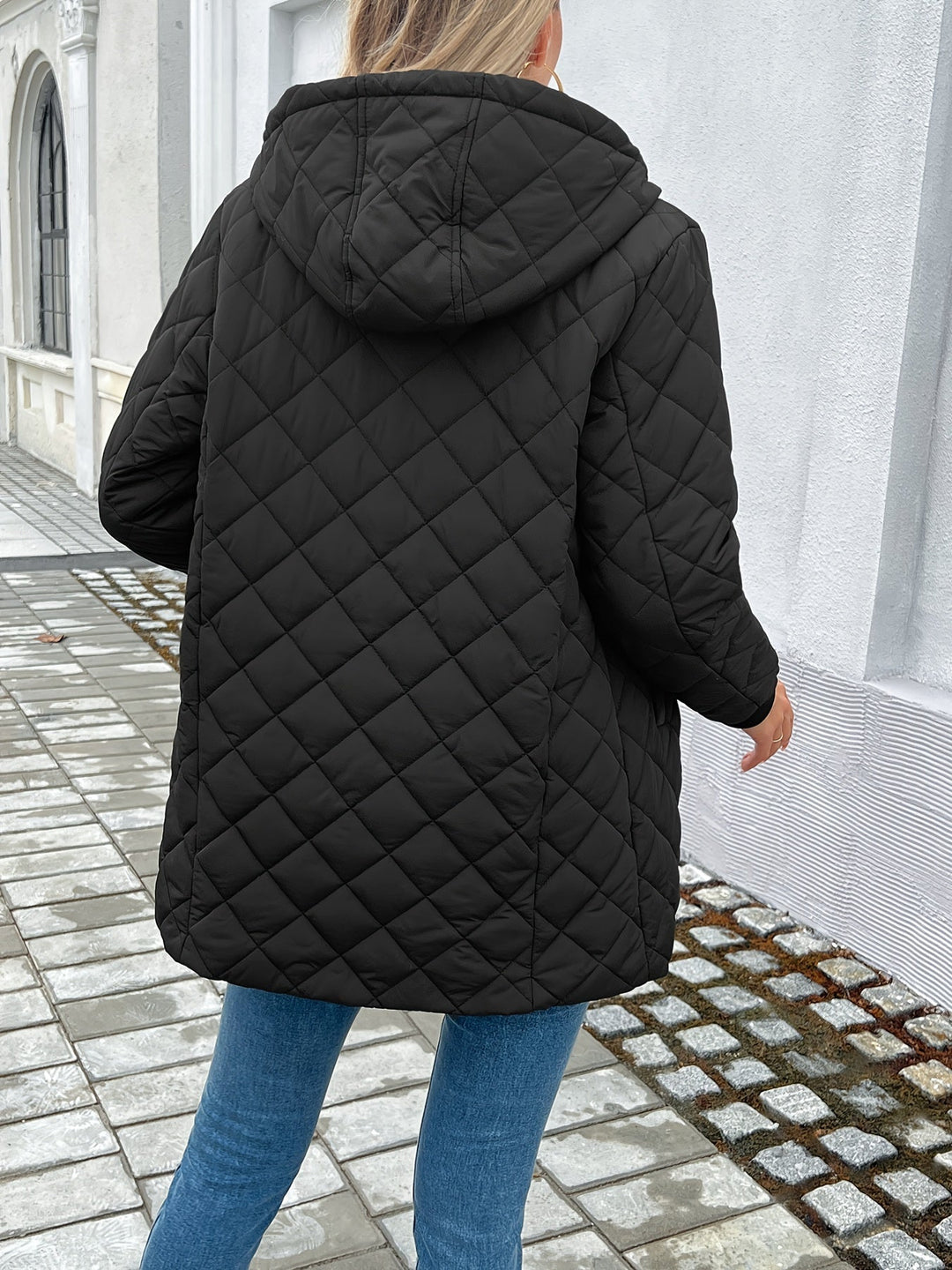 Irène Quilted Coat Hooded Longline Zip Front for Women, view 5