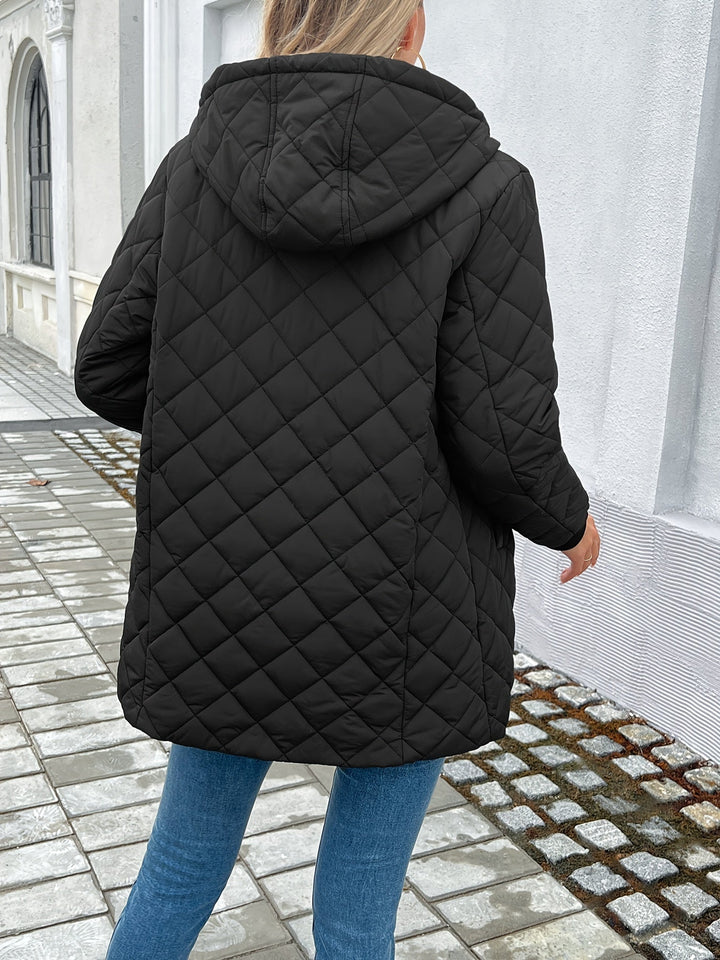 Irène Quilted Coat Hooded Longline Zip Front for Women, view 5