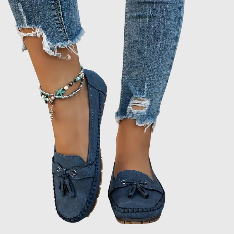 Bow Detail Slip On Loafers — women's loafers in blue