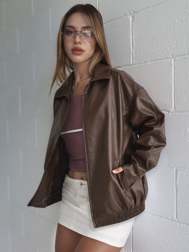 Elegant Oversized Leather Jacket for women - view 1