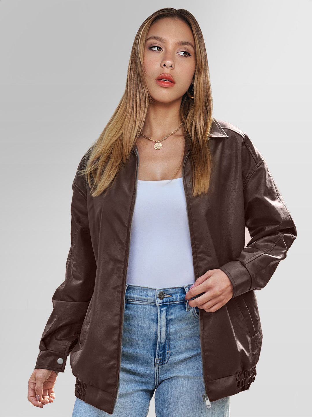 Elegant Oversized Leather Jacket for women - view 2