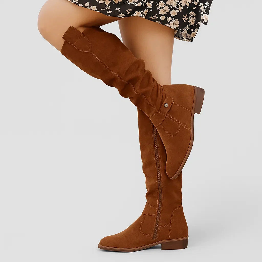 Tall Slouch Leather Boots — knee high boots for women in taupe