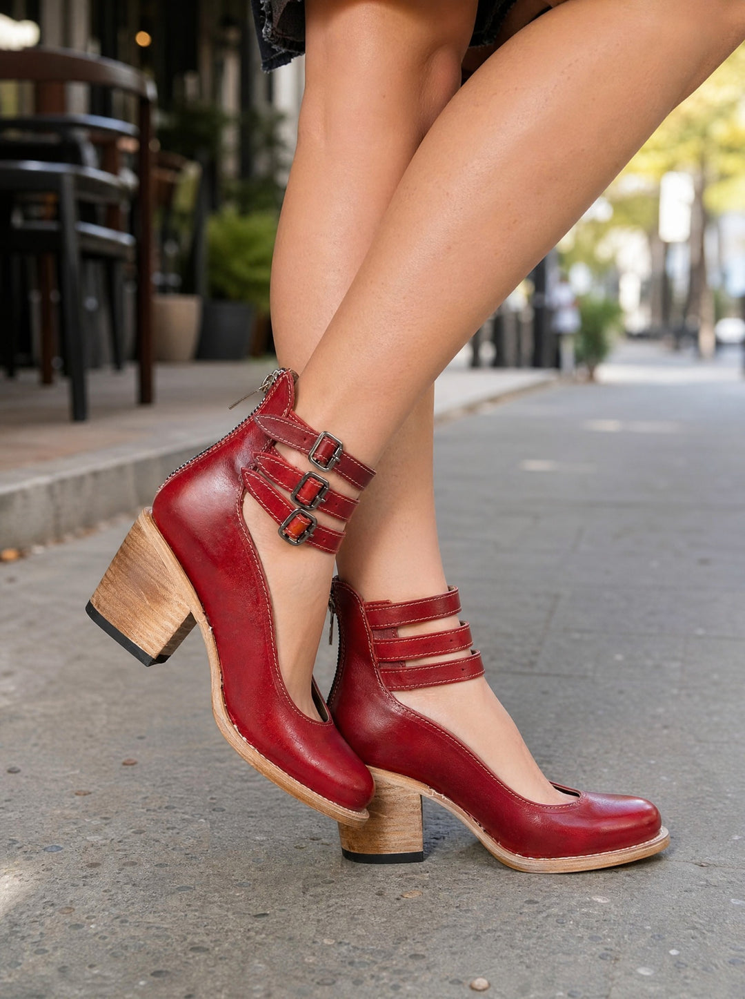 Aurelie | Triple Buckle Leather Ankle Boots for Women