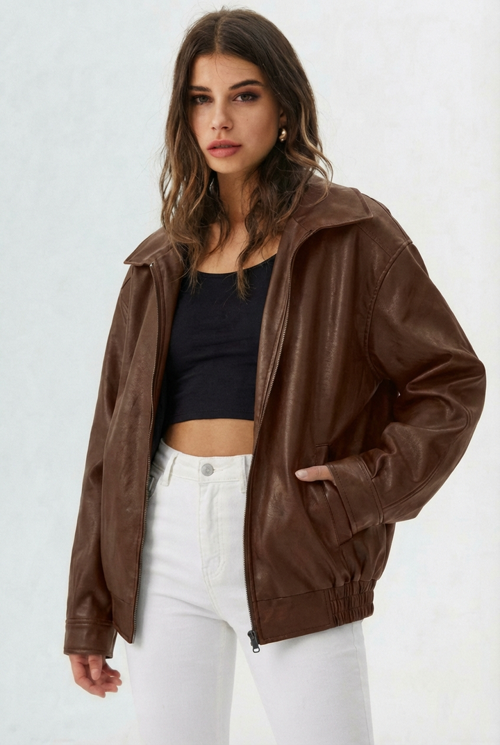 Relaxed Oversized Faux Leather Jacket for women - view 8