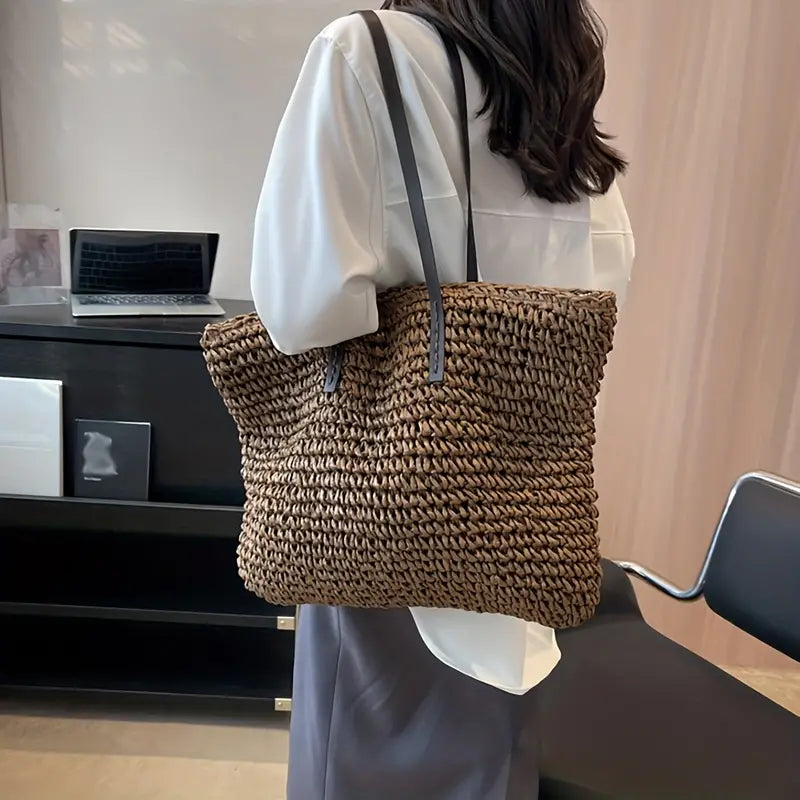 Xaviere | Woven Straw Shoulder Bag for Women - close-up