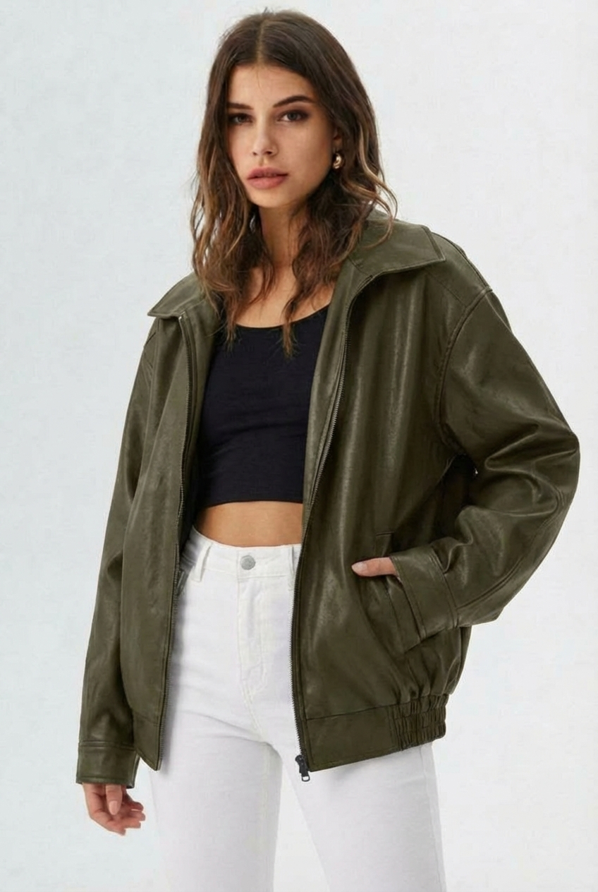 Relaxed Oversized Faux Leather Jacket for women - view 15