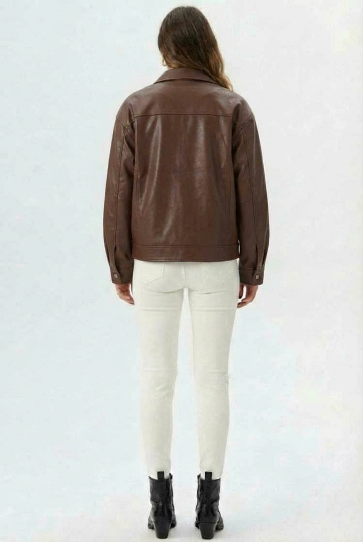 Relaxed Oversized Faux Leather Jacket for women - view 5