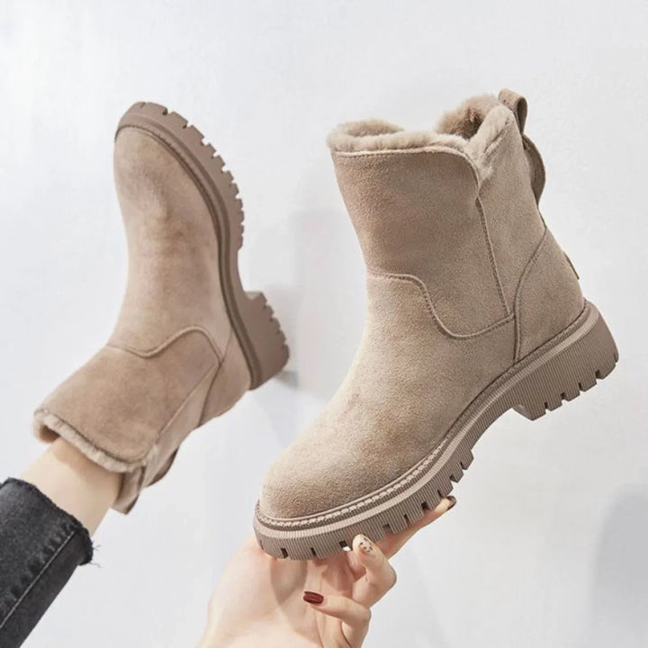 Fur Lined Winter Ankle Boots — winter boots for women in apricot