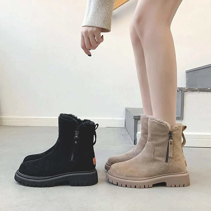 Fur Lined Winter Ankle Boots — winter boots for women in apricot