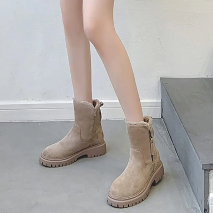 Fur Lined Winter Ankle Boots — winter boots for women in apricot