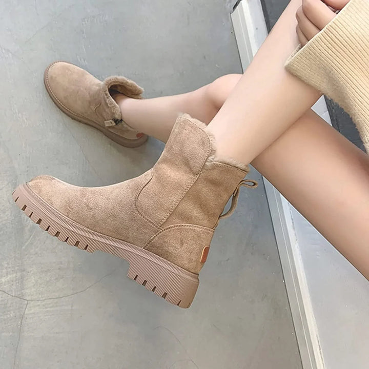 Fur Lined Winter Ankle Boots — winter boots for women in apricot