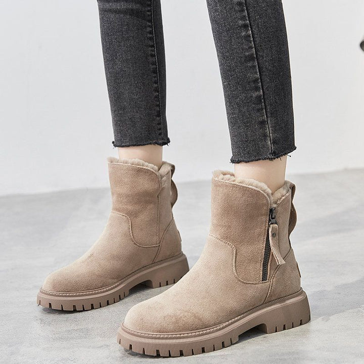 Fur Lined Winter Ankle Boots — winter boots for women in apricot