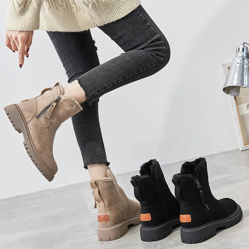 Fur Lined Winter Ankle Boots — winter boots for women in apricot