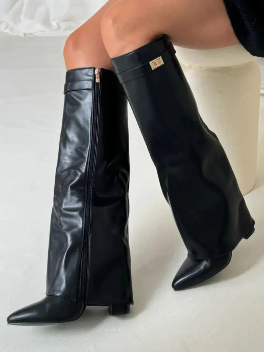 Fold Over Suede Knee High Boots — knee high boots for women in brown