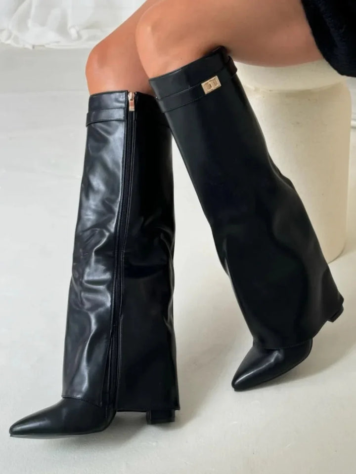 Fold Over Suede Knee High Boots — knee high boots for women in brown