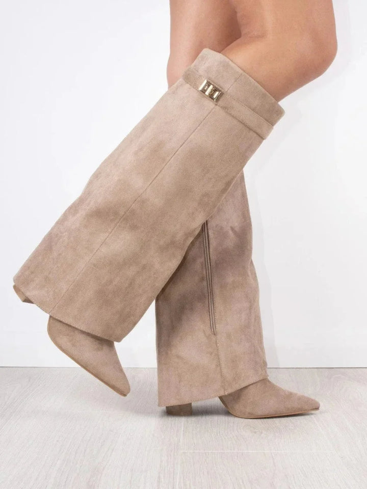 Fold Over Suede Knee High Boots — knee high boots for women in brown