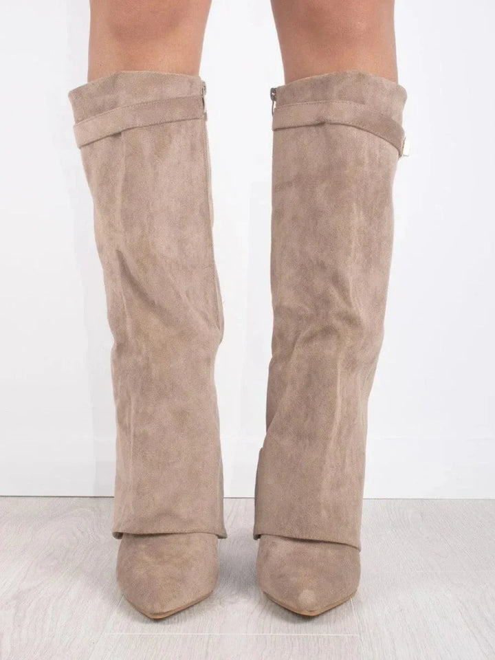 Fold Over Suede Knee High Boots — knee high boots for women in black leather