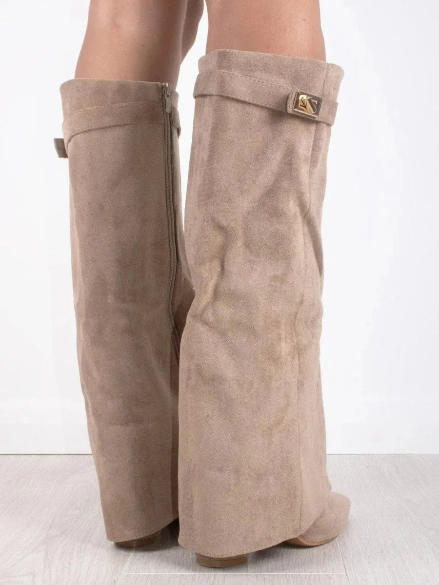 Fold Over Suede Knee High Boots — knee high boots for women in black