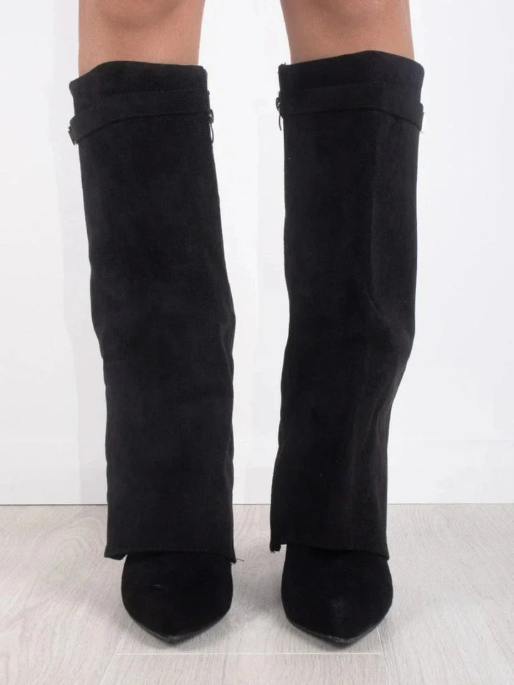 Fold Over Suede Knee High Boots — knee high boots for women in black