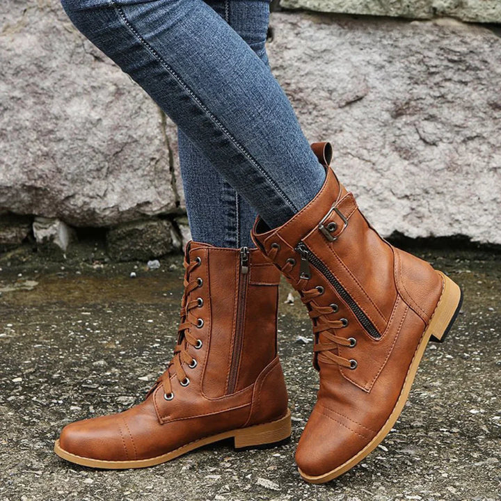 Nolwenn | Lace Up Combat Boots for Women - worn view