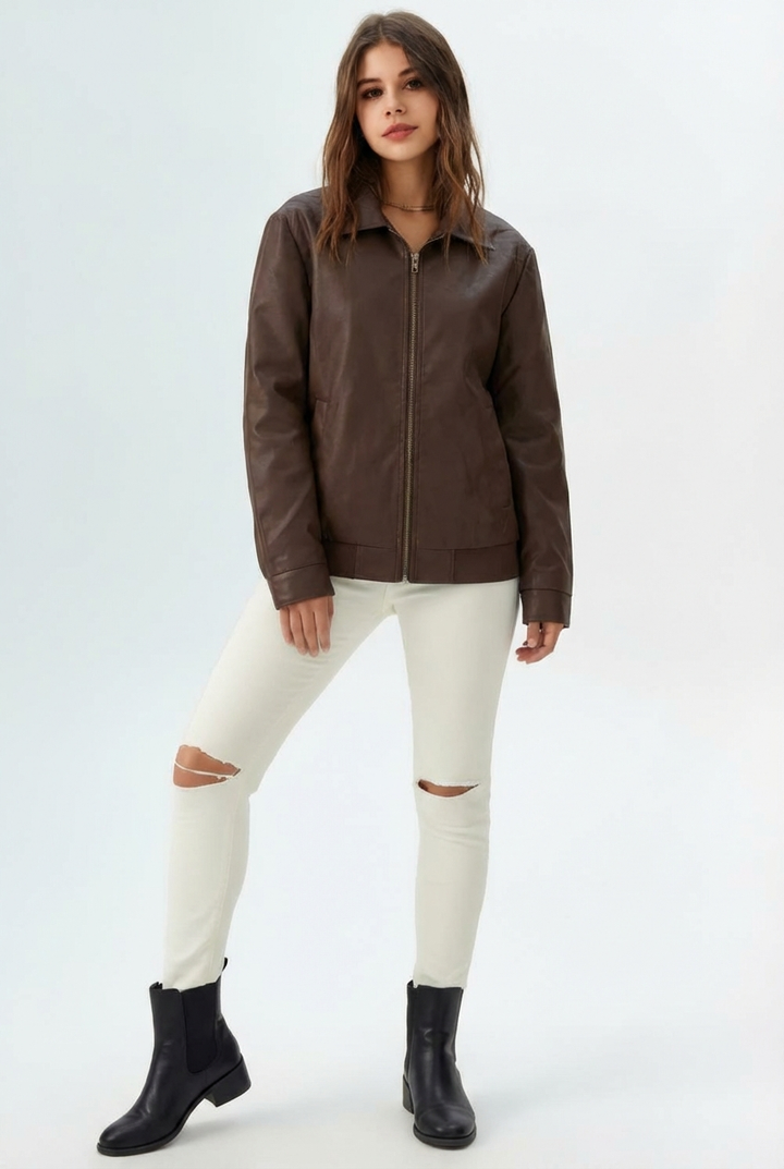 Relaxed Oversized Faux Leather Jacket for women - view 4
