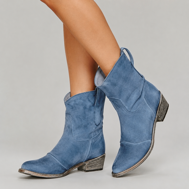 Lisandre | Suede Western Ankle Boots for Women - angled view