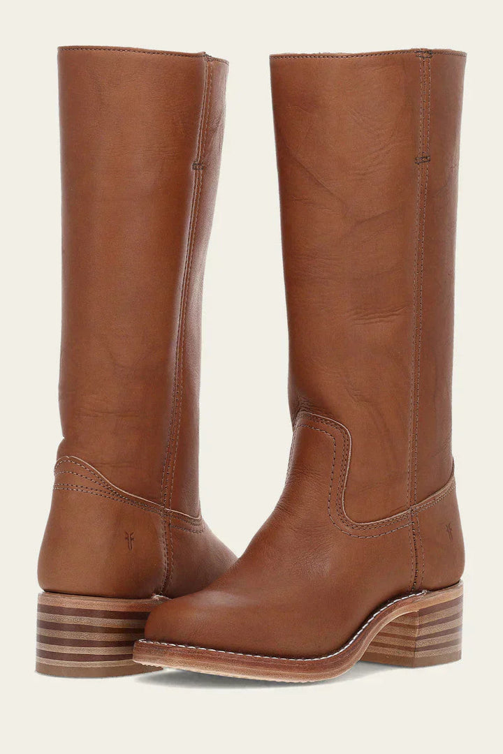 Block Heel Leather Riding Boots — knee high boots for women in yellow