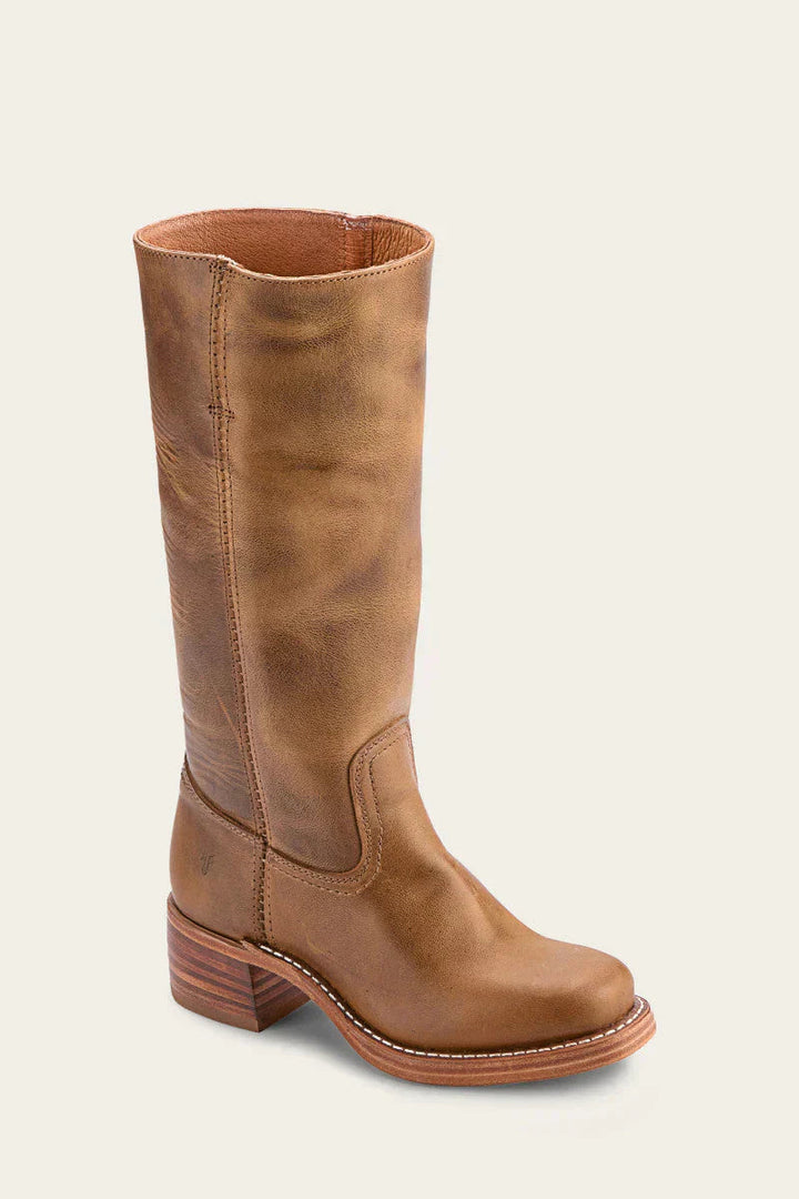 Block Heel Leather Riding Boots — knee high boots for women in brown