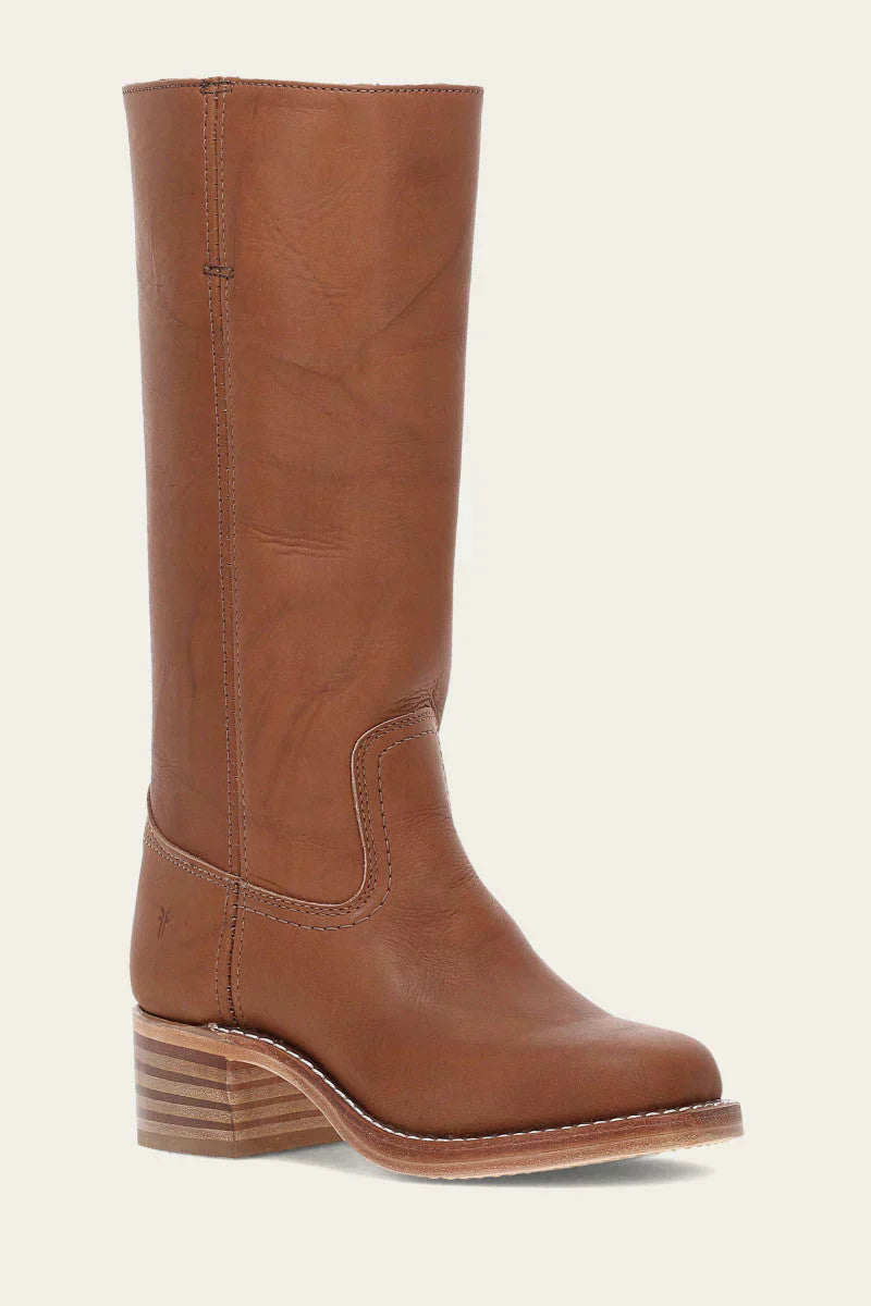 Block Heel Leather Riding Boots — knee high boots for women in light brown