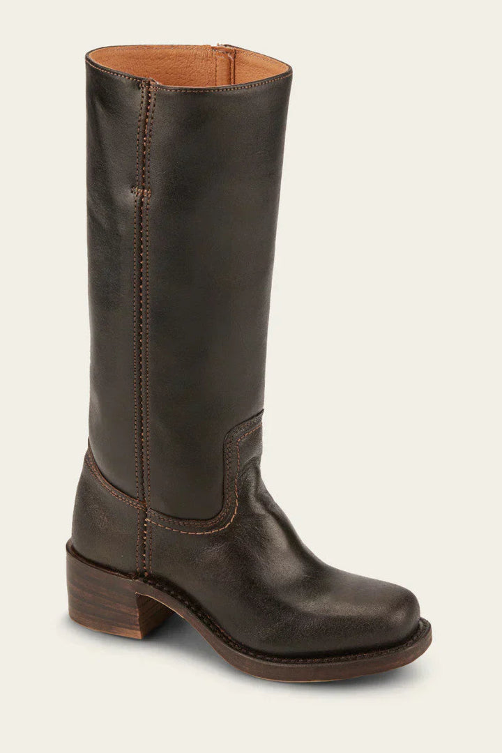 Block Heel Leather Riding Boots — knee high boots for women in yellow
