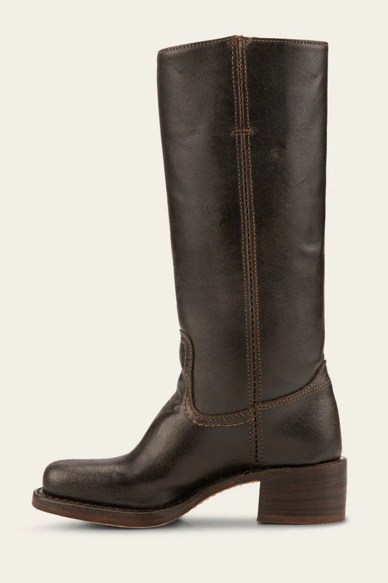 Block Heel Leather Riding Boots — knee high boots for women in dark brown