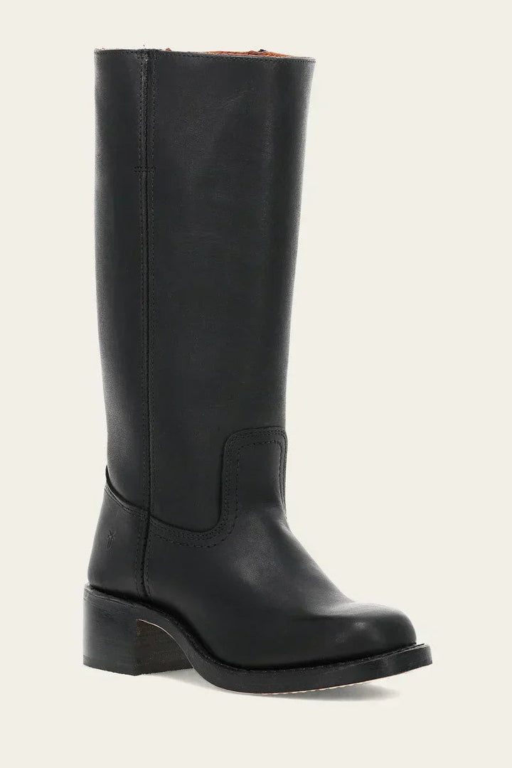 Block Heel Leather Riding Boots — knee high boots for women in black