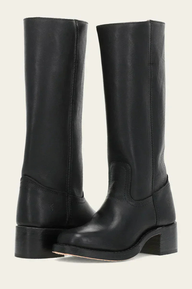 Block Heel Leather Riding Boots — knee high boots for women in light brown