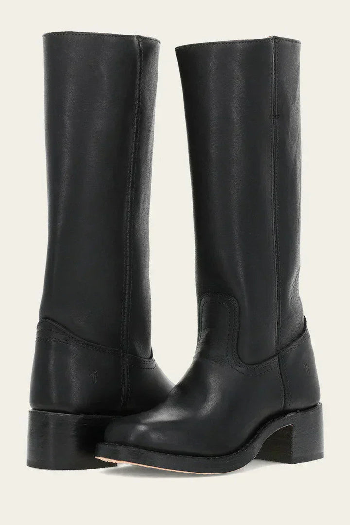 Block Heel Leather Riding Boots — knee high boots for women in light brown