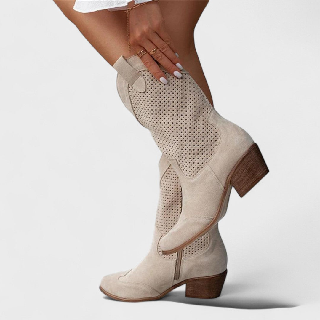Perforated Western Cowboy Boots — cowboy boots for women in brown