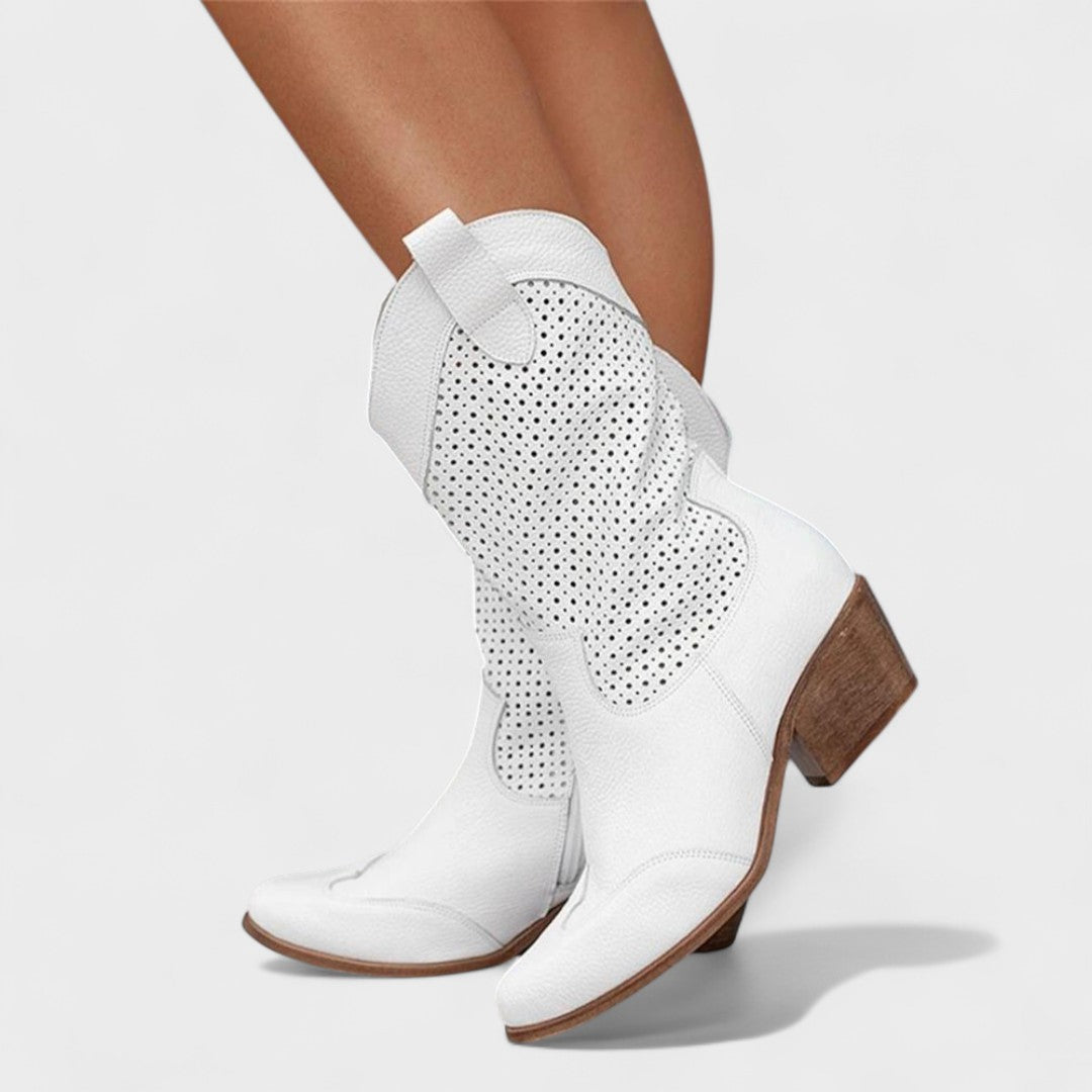 Perforated Western Cowboy Boots — cowboy boots for women in white