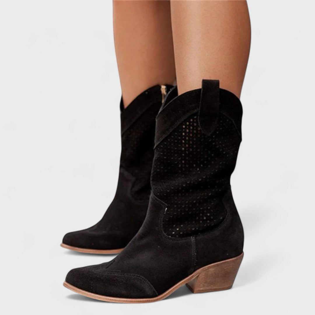 Perforated Western Cowboy Boots — cowboy boots for women in beige