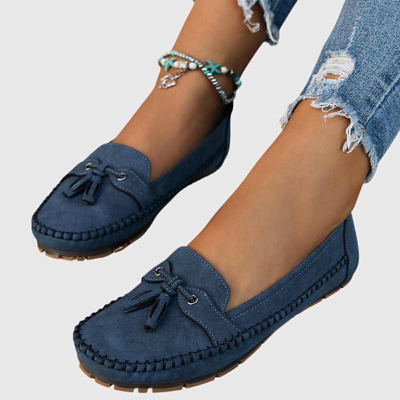 Bow Detail Slip On Loafers — women's loafers in blue