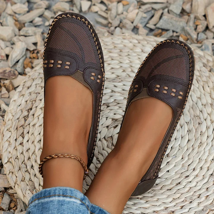 Breathable Perforated Loafers — women's loafers in beige
