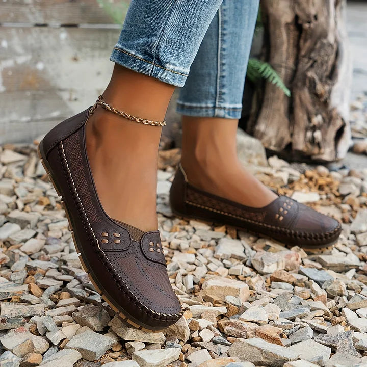Breathable Perforated Loafers — women's loafers in beige