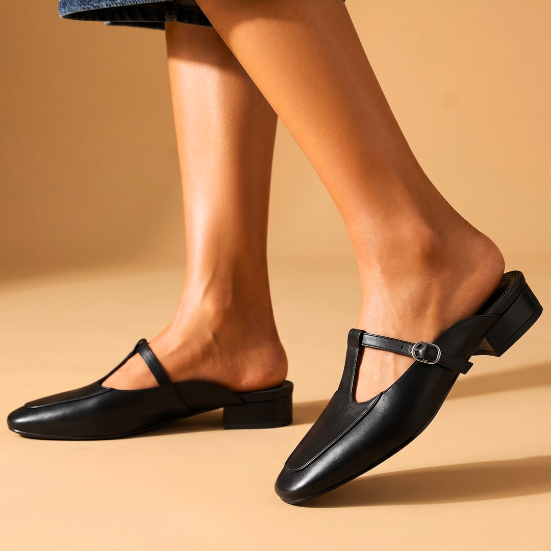 Flat Leather Mules — women's mules in black