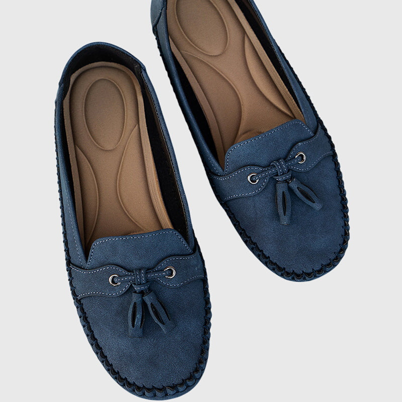 Bow Detail Slip On Loafers — women's loafers in blue
