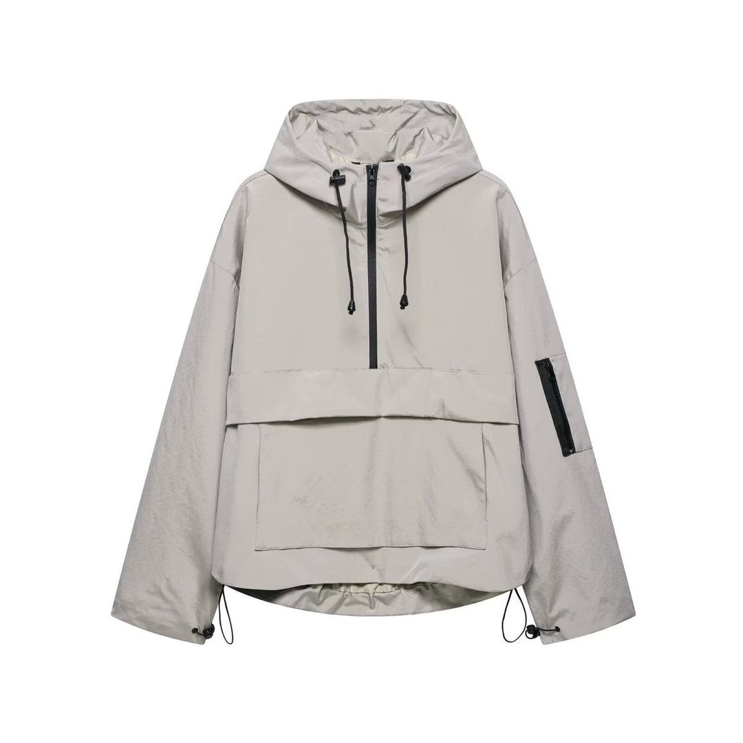 Hooded Windproof Rain Jacket — women's rain jacket in grau