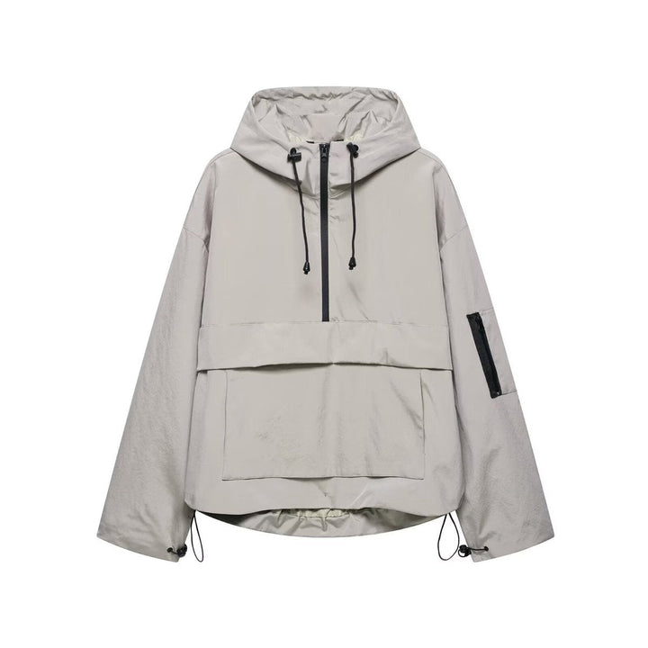 Hooded Windproof Rain Jacket — women's rain jacket in grau