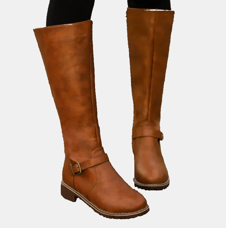 Flat Riding Knee High Boots — knee high boots for women in dunkelbraun