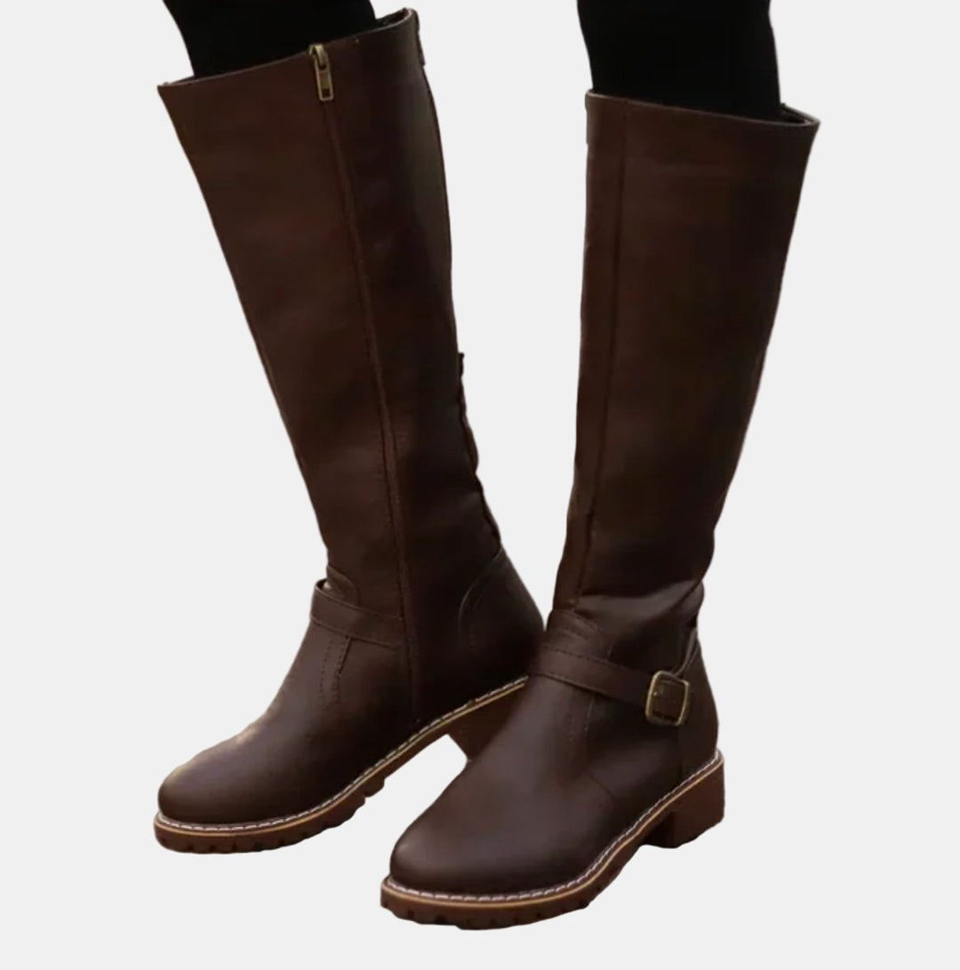 Flat Riding Knee High Boots — knee high boots for women in schwarz
