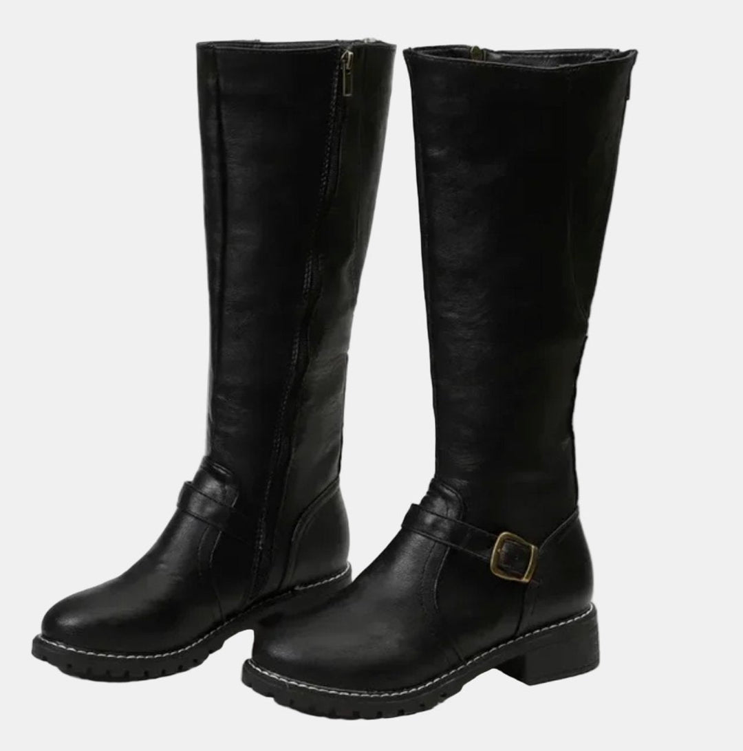 Flat Riding Knee High Boots — knee high boots for women in braun
