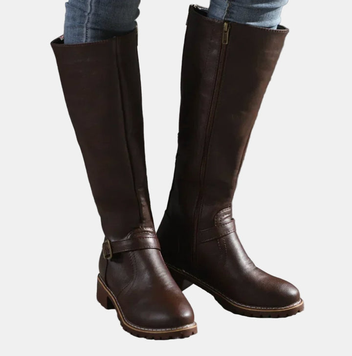 Flat Riding Knee High Boots — knee high boots for women in schwarz